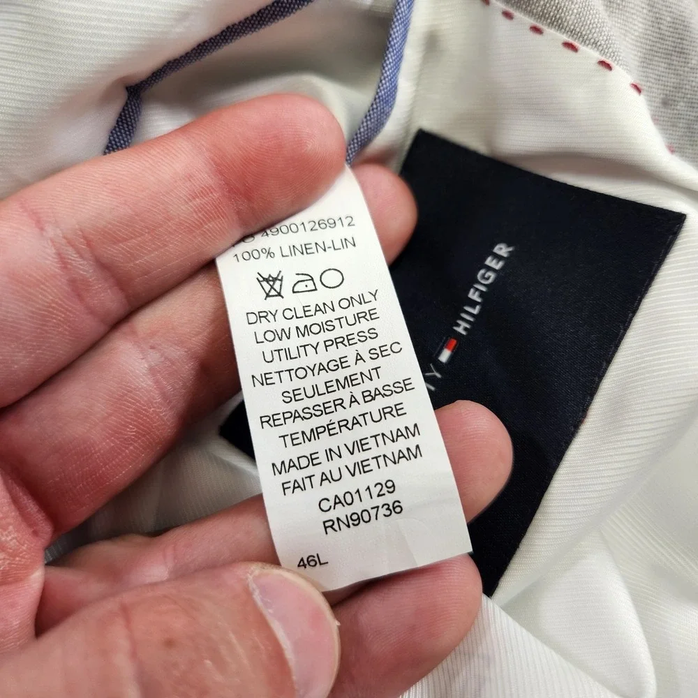 Tommy Hilfiger Blazer Men 46 Long 100% Linen Gray Unstructured NEW Lightweight
